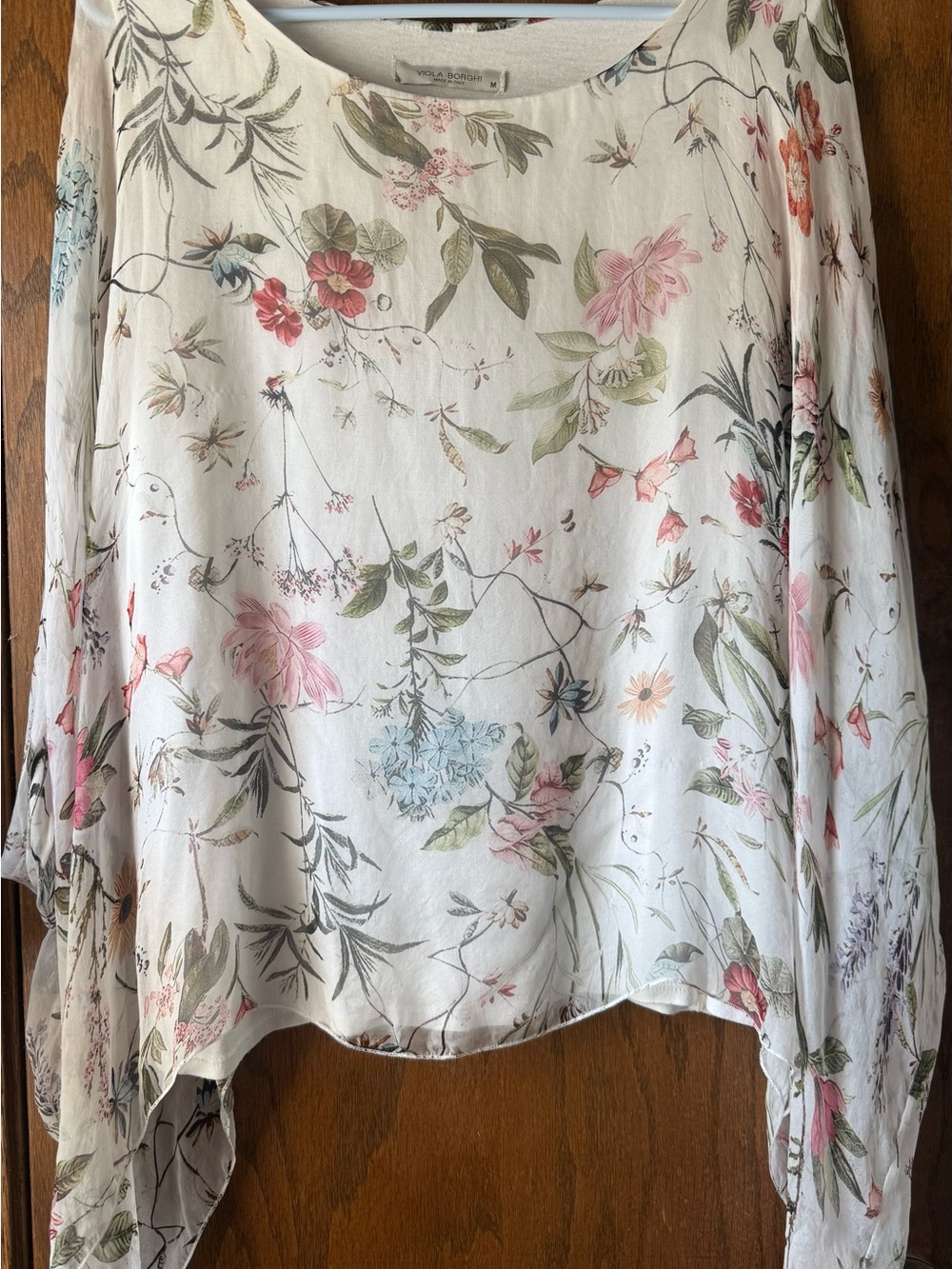 Floral Scoop Neck Blouse - White with Pastel Florals